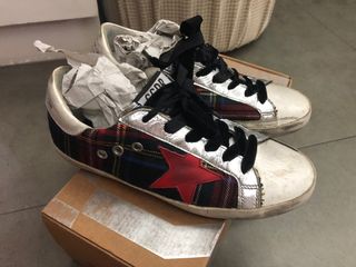 Golden goose plaid sneakers discount