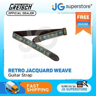 Gretsch Retro Jacquard Weave Leather Guitar Adjustable Strap 36" to 58" with G Logo (Blue) | JG Superstore
