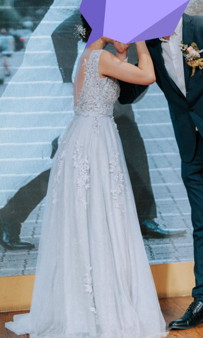 Grey Lace Sequin Evening Wedding gown Women s Fashion Dresses