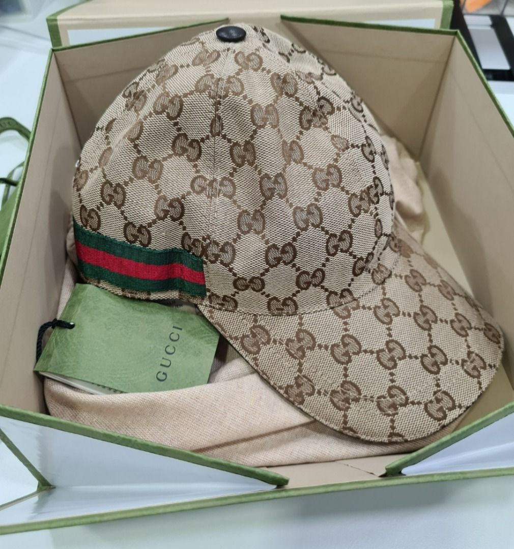 GUCCI ORIGINAL GG CANVAS BASEBALL HAT WITH WEB, Luxury, Accessories on