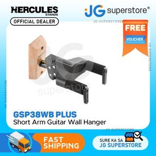 Hercules Stands GSP38WB PLUS Short Arm Wood Base Wall Mount Guitar Hanger with Auto Grip System  JG Superstore