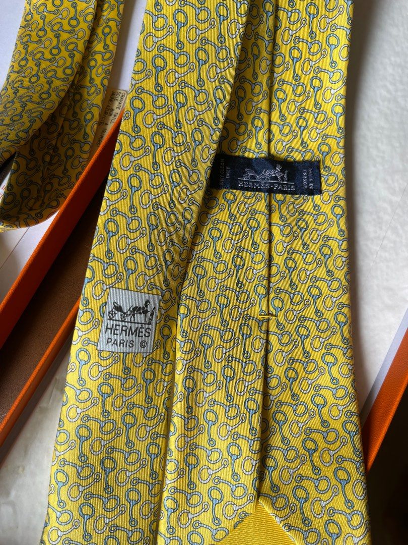 Hermes silk tie yellow, Men's Fashion, Watches & Accessories, Ties