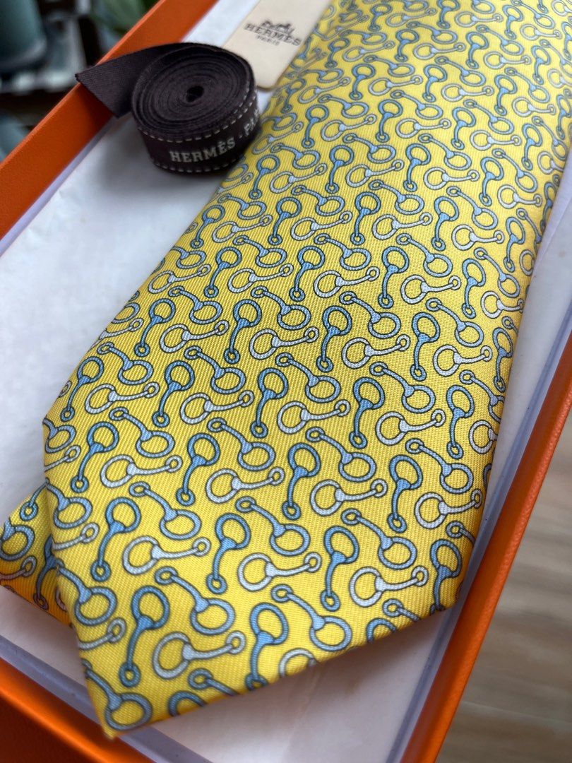 Hermes silk tie yellow, Men's Fashion, Watches & Accessories, Ties