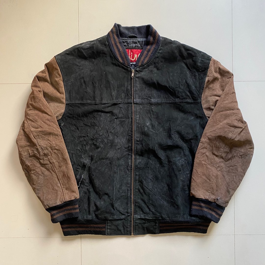 Hind Two-Tone Suede Leather Varsity Jacket, Men's Fashion, Coats ...