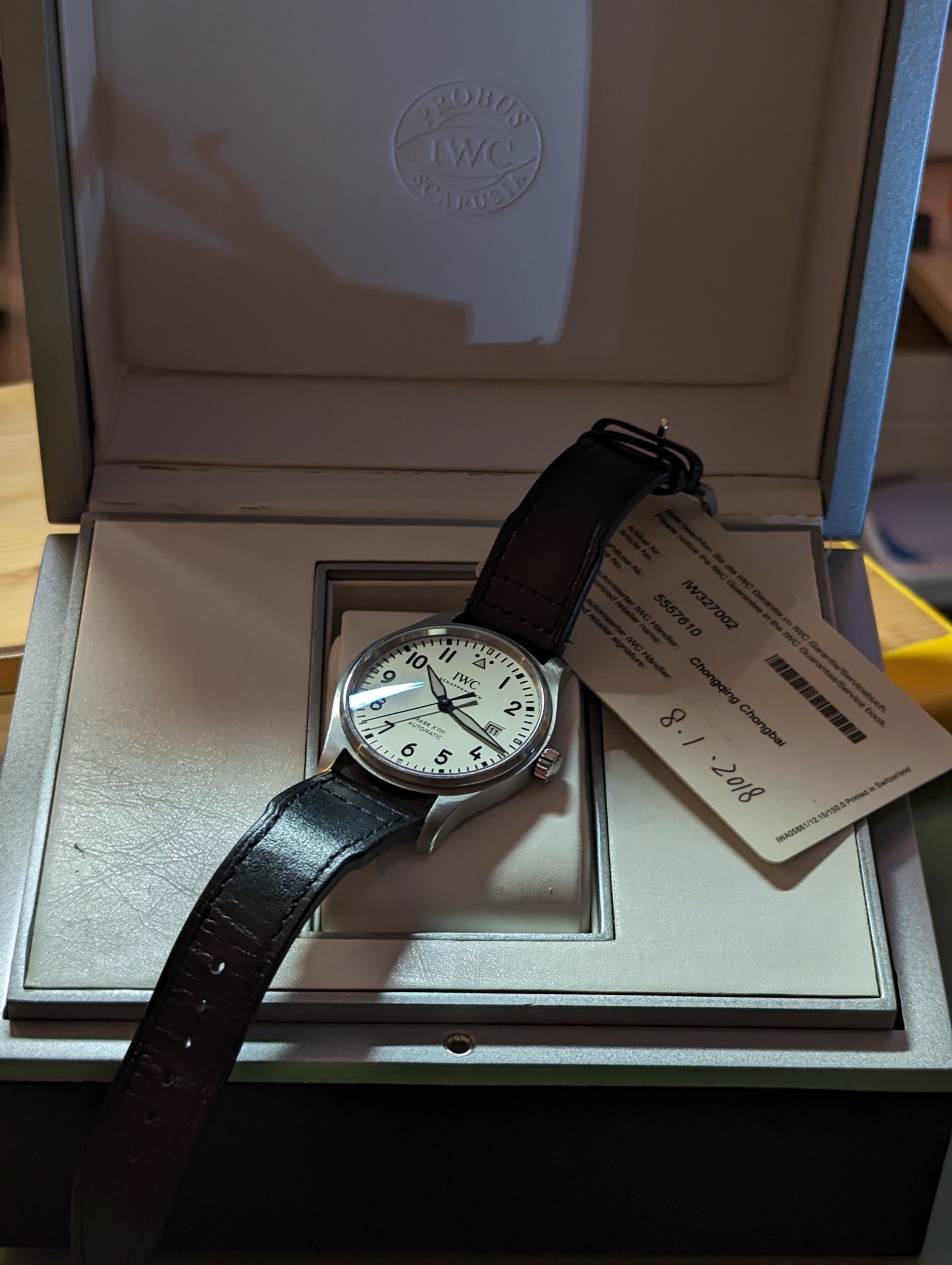 IWC Pilot Mark XVIII Automatic White Silver 40mm Ref IW327002 Full Set