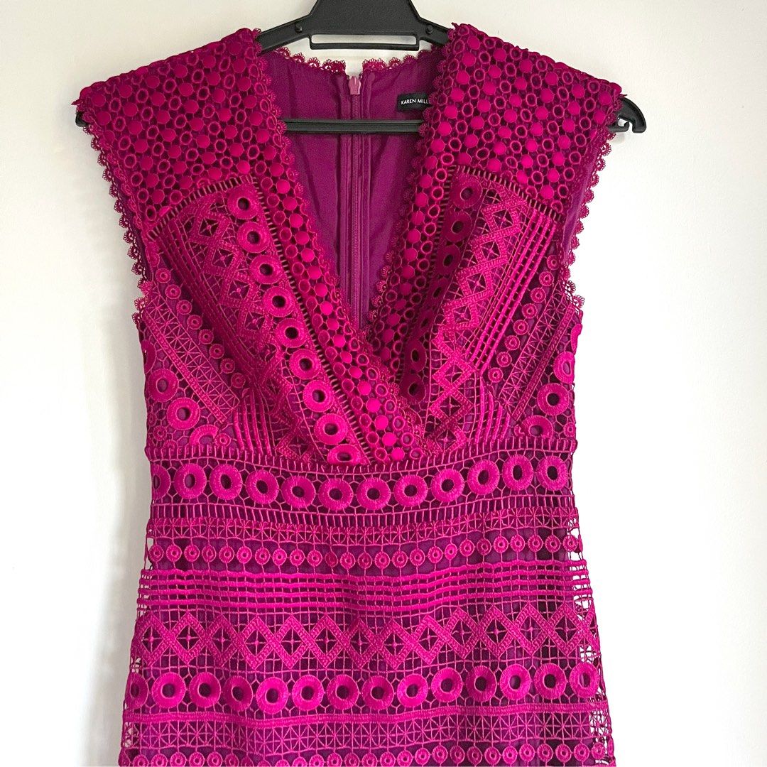 Karen Millen British Designer Burgundy Lace Dress, Women's Fashion, Dresses  & Sets, Dresses on Carousell