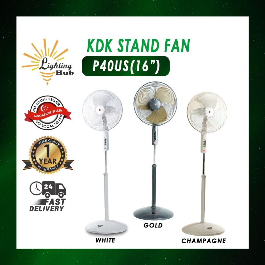 KDK P40US 40CM 16'' STAND FAN METAL BLADE (WHITE/CHAMPAGNE/GOLD), Furniture & Home Living