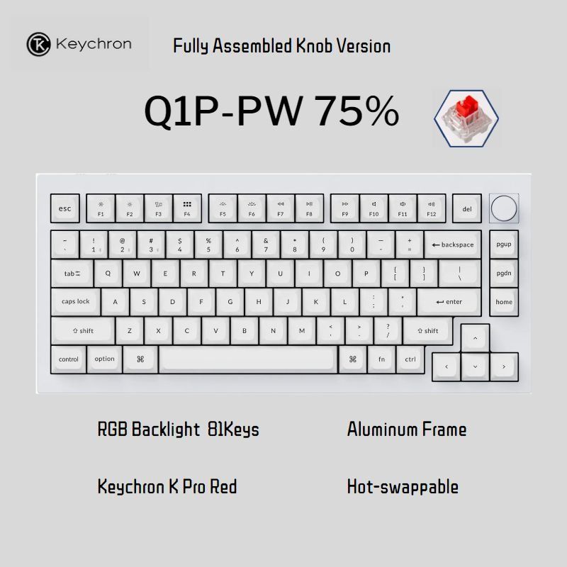Keychron Q1 Pro Prebuilt Mechanical Keyboard 75 (82 Keys) Red