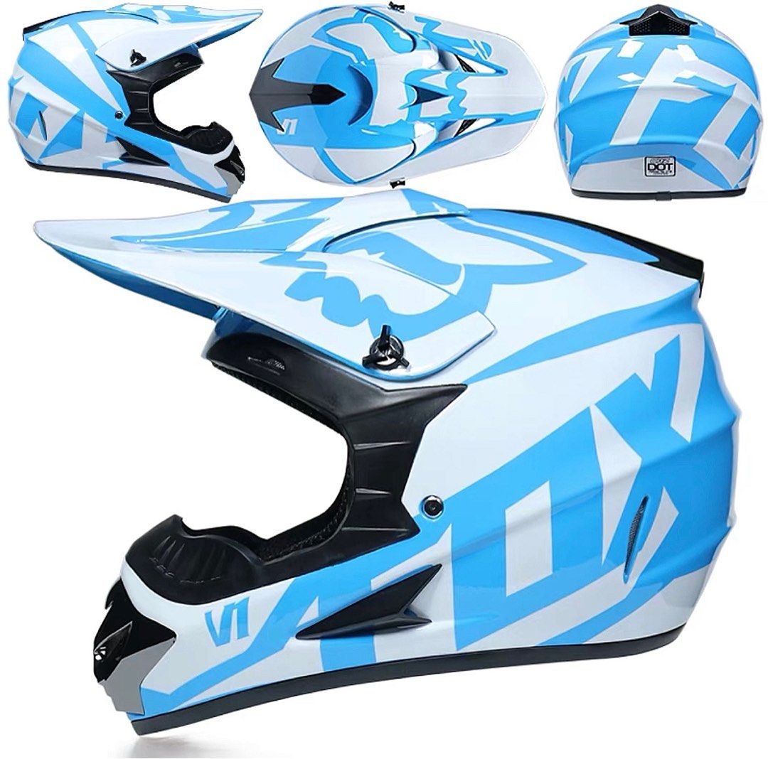 Fox White with Light Blue Sky Full Face Motorcycle Helmet Scrambler Motorcross Motocross Scrambler Road Dirt Bike Motorcycles Motorcycle Apparel on Carousell