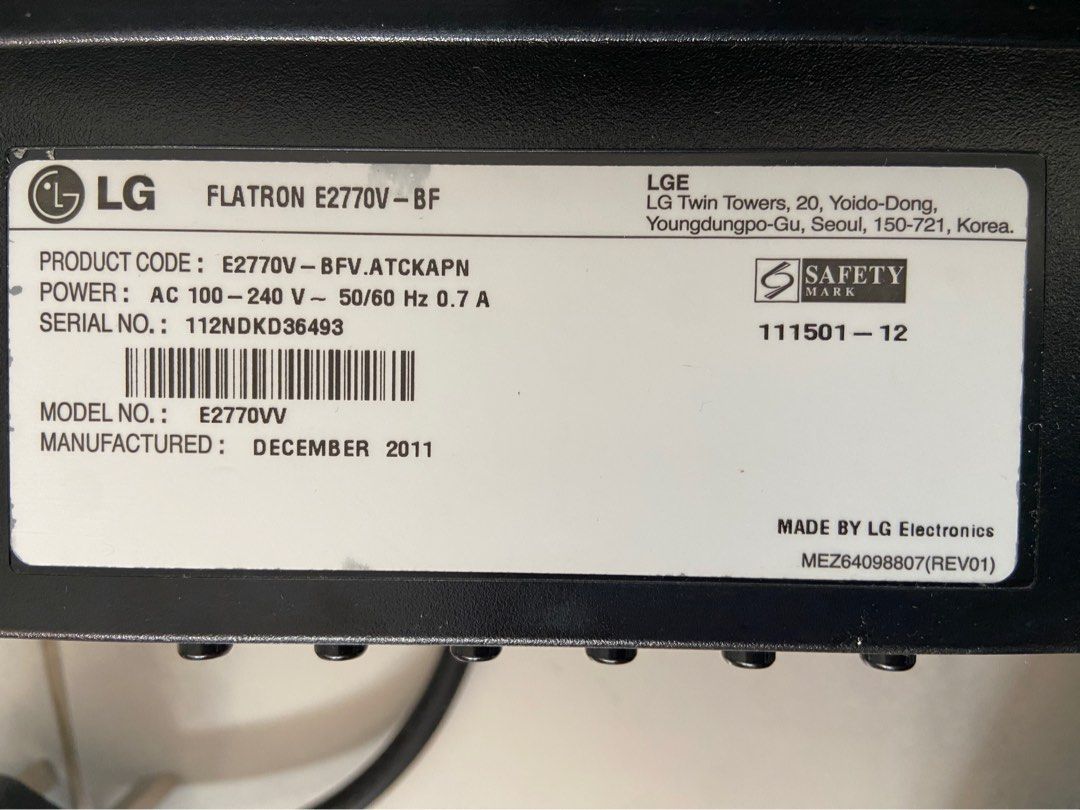 LG Flatron E2770V-BF 27 Inch Monitor