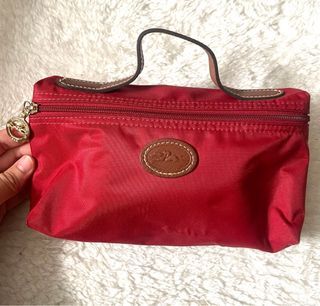 Longchamp cuir leather tote bag with pouch maroon, Luxury, Bags & Wallets  on Carousell