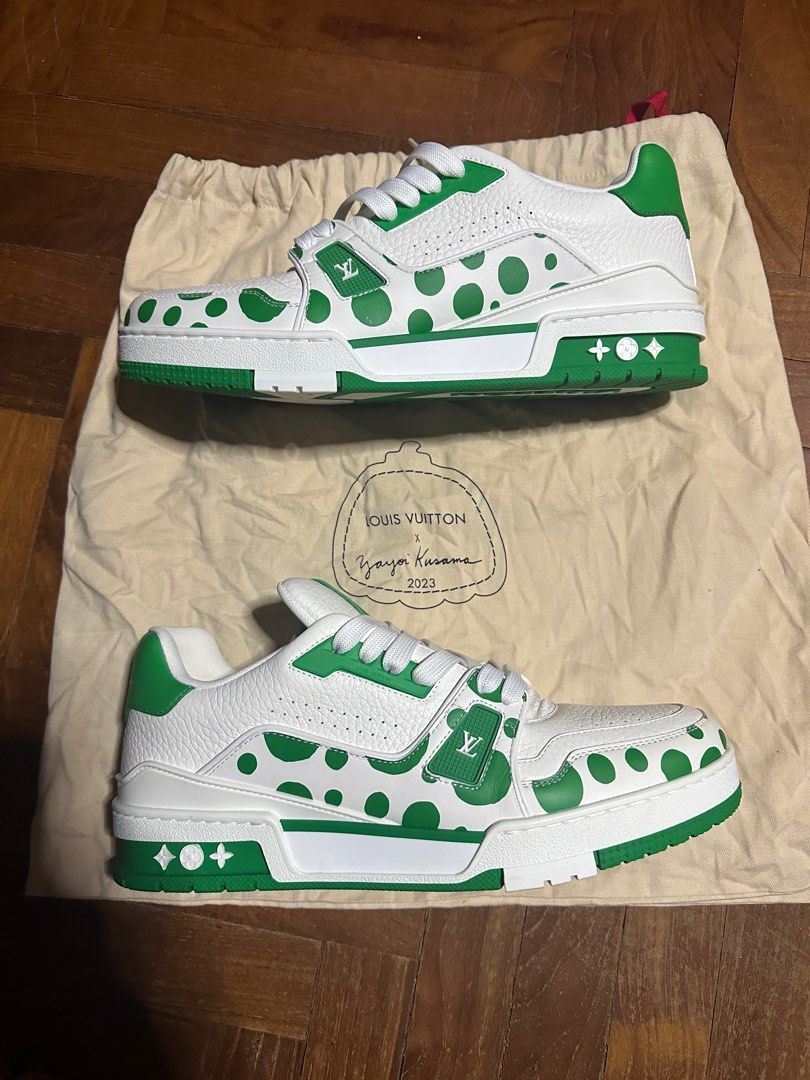 Auth Louis Vuitton Hi-Top Sneakers White / Green Men's Size 41 US8 26cm New