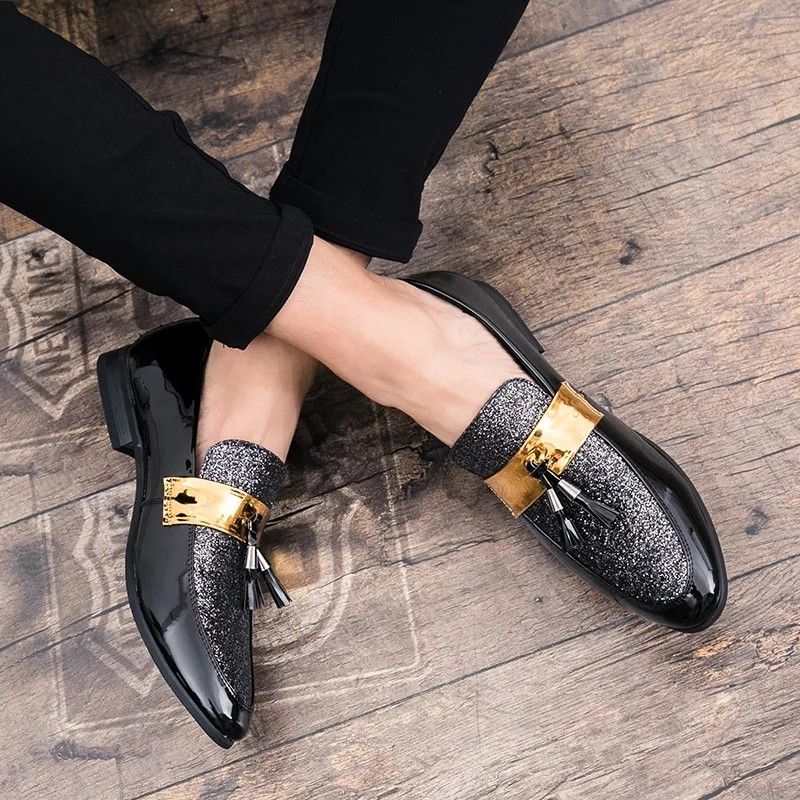 Mens black dress clearance shoes with silver buckle