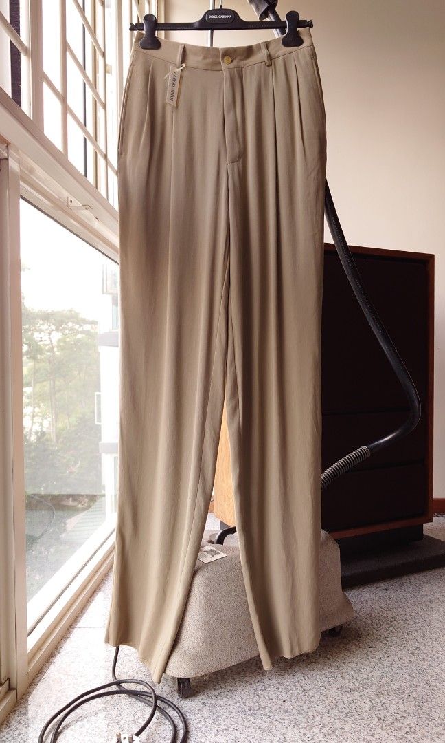 Mens Giorgio Armani Elegant Business Taupe Khaki Dress Trousers Size 44 Suave pleated Pants slacks bottoms pant Belt work event weekend classy