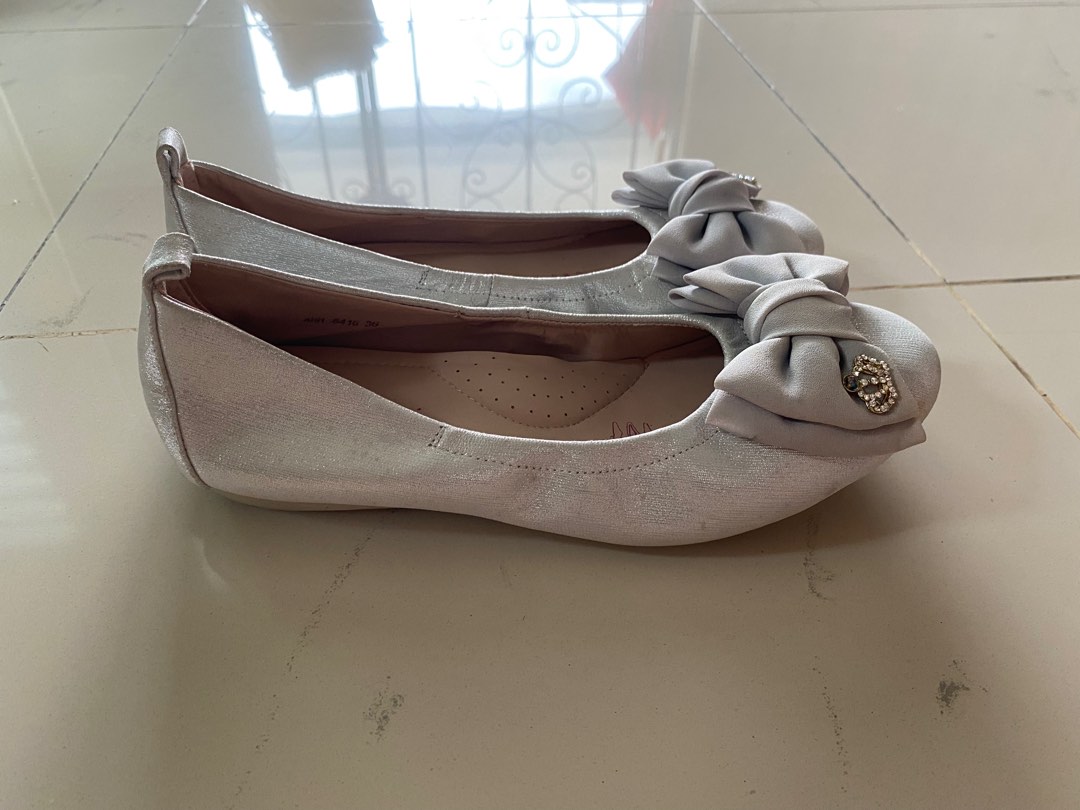 Silver flat shoes ladies discount