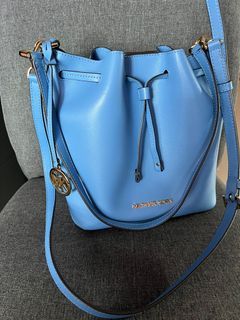 MICHAEL KORS GREENWICH DEEP TEAL MEDIUM BUCKET LEATHER SHOULDER HANDBAG