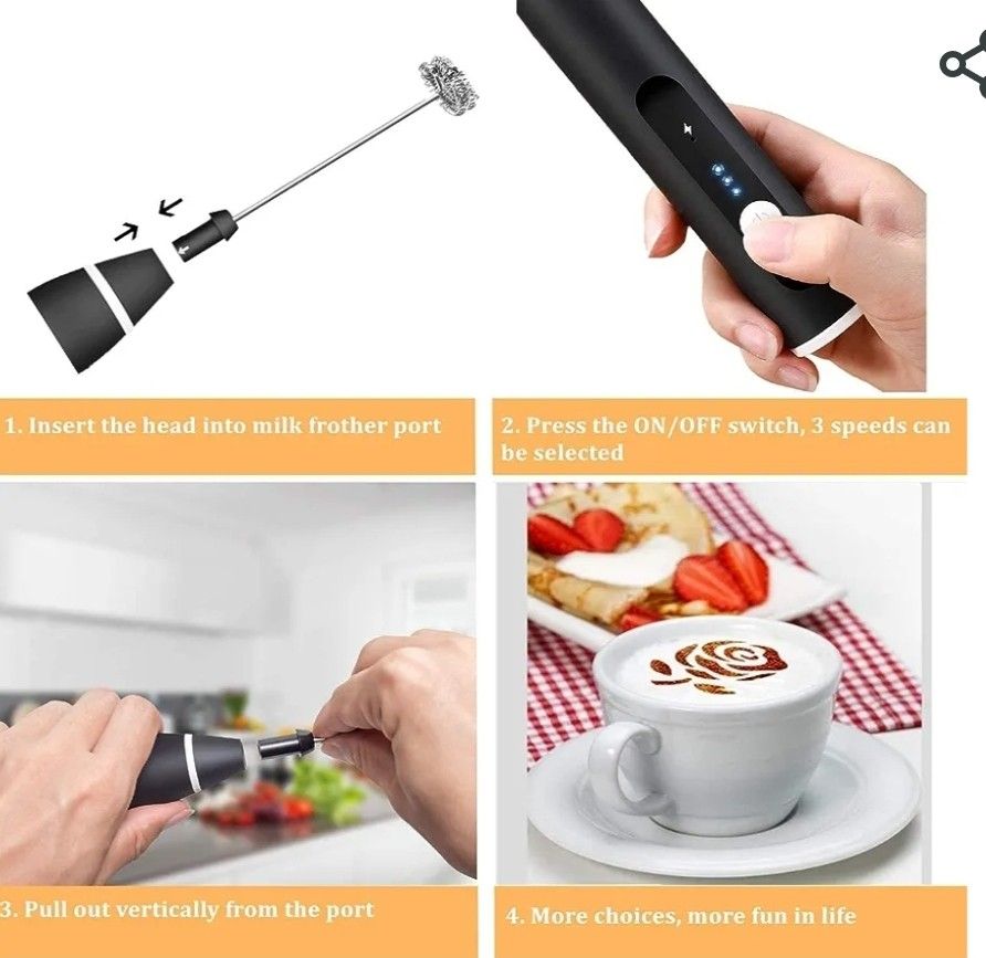 Milk Frother Handheld, Dallfoll USB Rechargeable Electric Foam Maker for  Coffee, 3 Speeds Mini Milk Foamer Drink Mixer with 2 Whisks for Bulletproof  Coffee Frappe Latte Cappuccino Hot Chocolate 