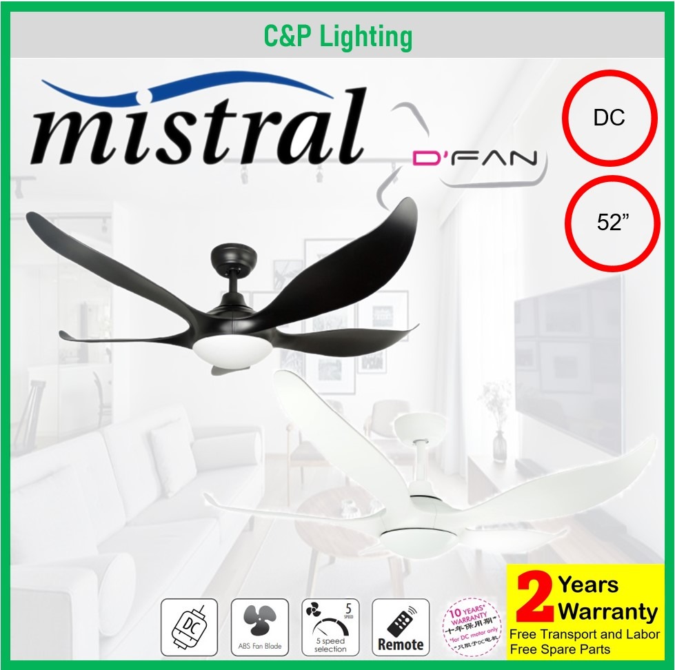 Mistral D Fan Typhoon 52" DC 5 Blades Ceiling Fan with TriColor
