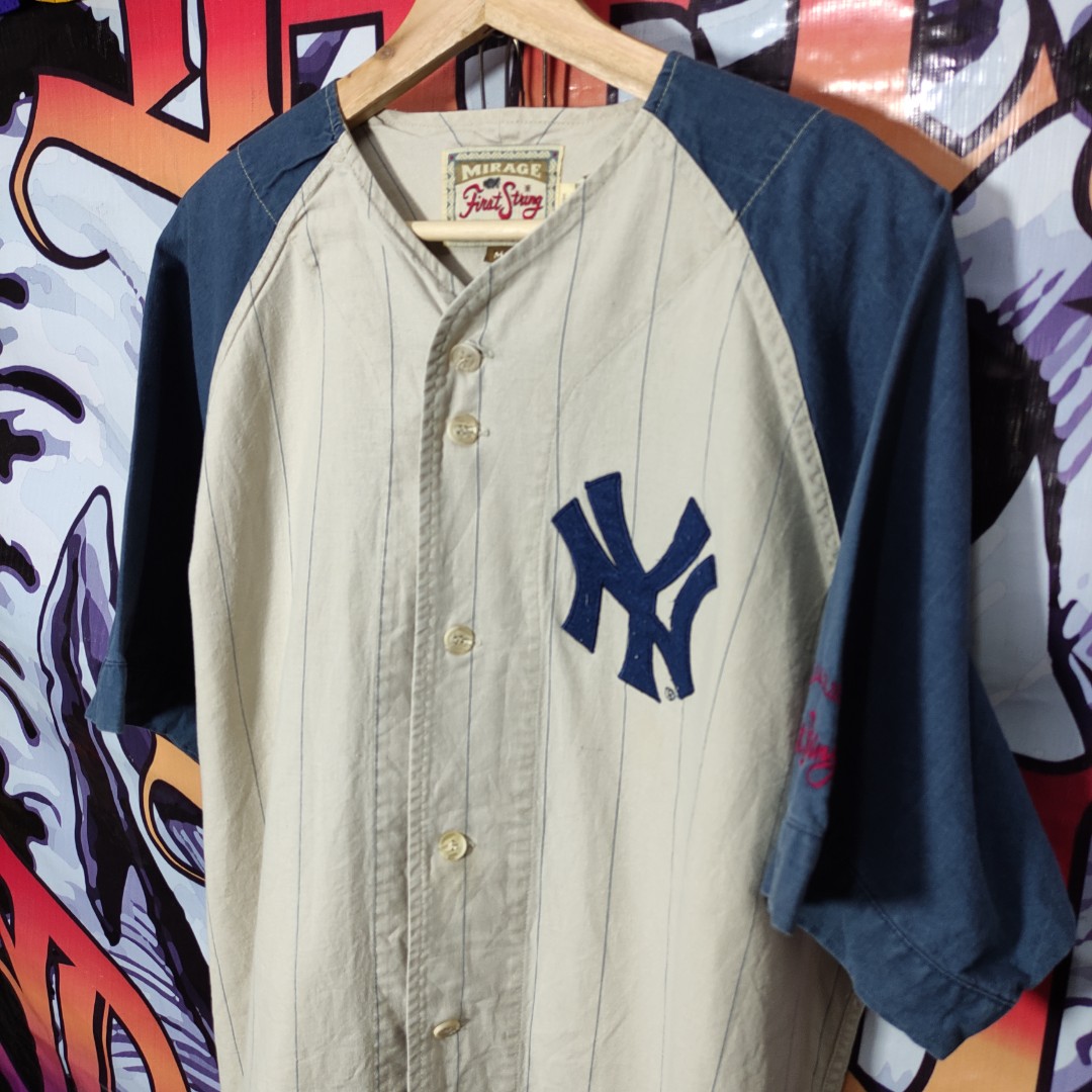 Vintage New York Yankees Button Up Baseball Jersey Mirage First String Cooperstown Collection Adult Size XL