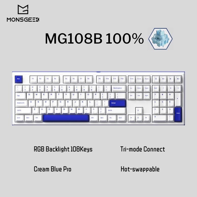 MonsGeek MG108B | Prebuilt Mechanical Keyboard | 100% (108 Keys) | Red ...