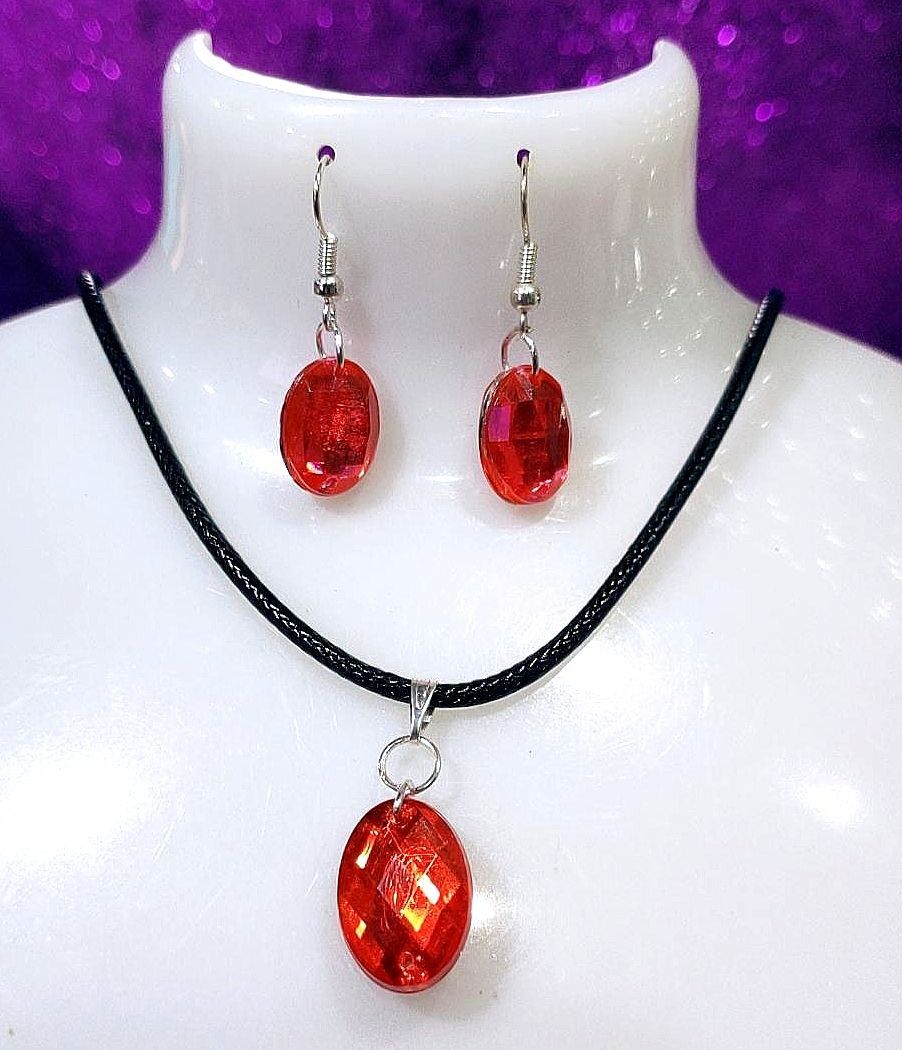Red crystal necklace deals and earrings set