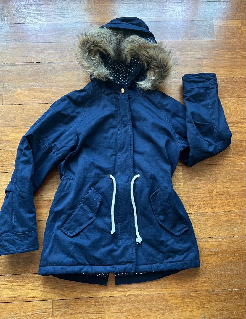 NEXT Heritage Girls Navy Jacket with Detachable Faux fur trim