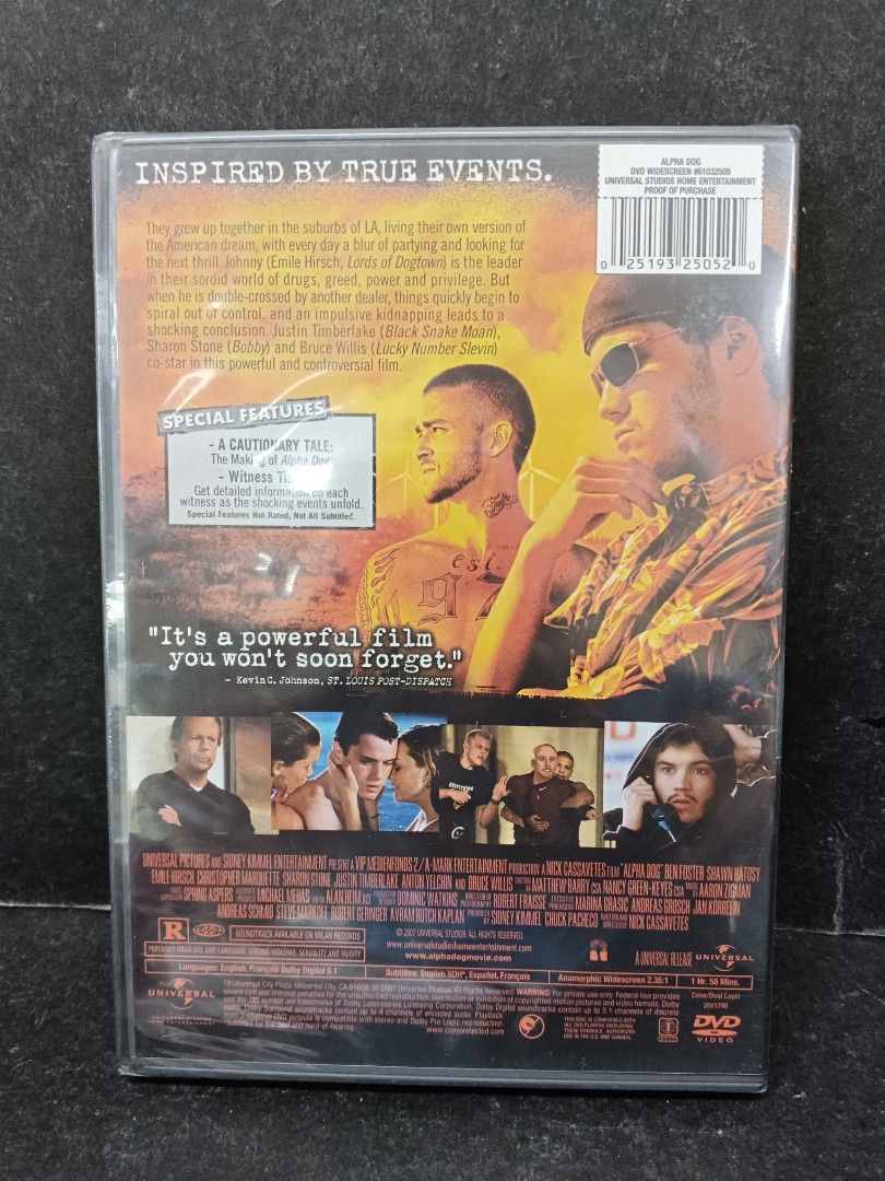 Original DVD ALPHA DOG Sharon Stone, Justin Timberlake, Bruce Willis