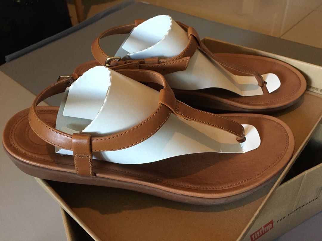 Original FitFlop Tia Toe Thong Leather Sandals Caramel US 8