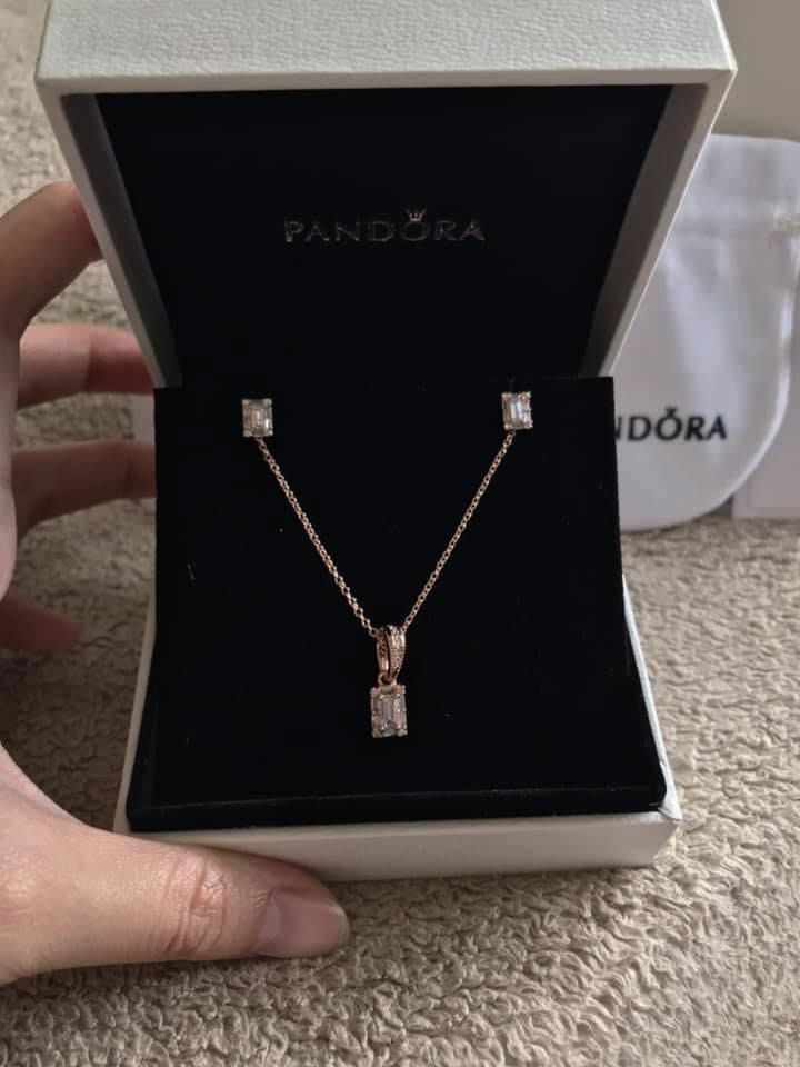 Pandora Rosegold Luminous Ice Necklace Earrings Set Women s Fashion Jewelry Organizers Necklaces on Carousell