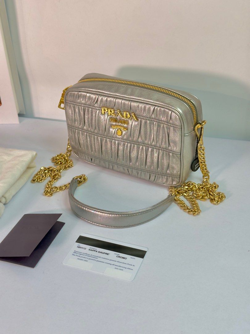 Prada Metallic Grey Matelasse Leather Camera Shoulder Bag