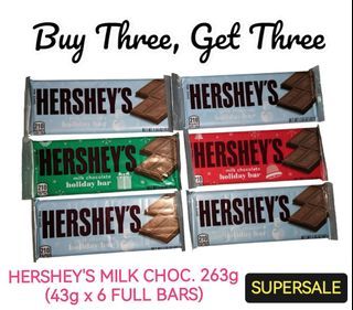 THROW AWAY PRICE!  Buy   3,  Get  3   Hershey's Milk Chocolate Full Bars (43g x 6 Full Bars) 263g