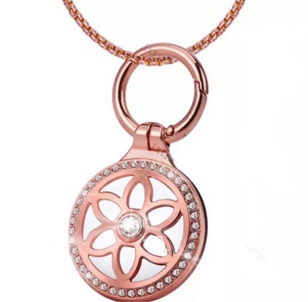 Rose Gold Air Tag Necklace Holder For Kids Airtag necklace for kids,Apple  airtags Case holder gps tracker for kids,Metal Badge Inlaid jewelry air tag  Holder case air tag kids hidden safety tracker