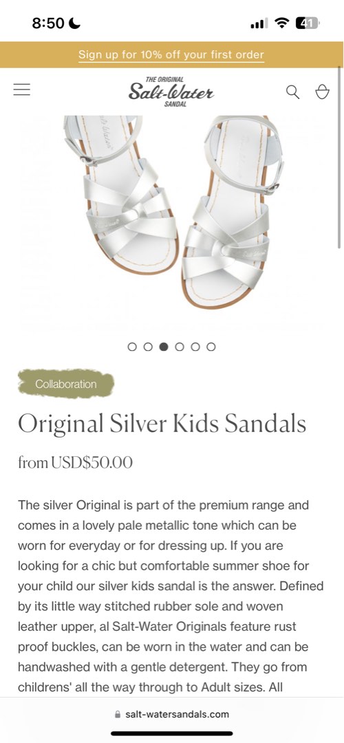 SALT-WATER SANDALS Original Kids Sandals - Silver, Babies & Kids ...