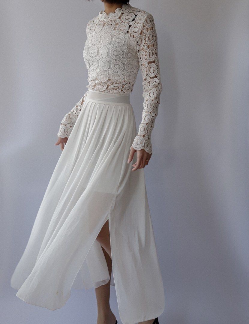 Self portrait pleated online crochet maxi dress