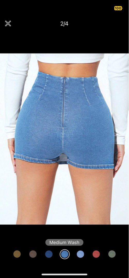 Shein Denim Shorts (Category: Shorts) located in Binan City. Submitted by rdeclutter (Listing ID 1248667576, Image 2). Description: Orig price in the app 536php Waist: 22-24, Stretchable Never used Rfs: too tight on me .