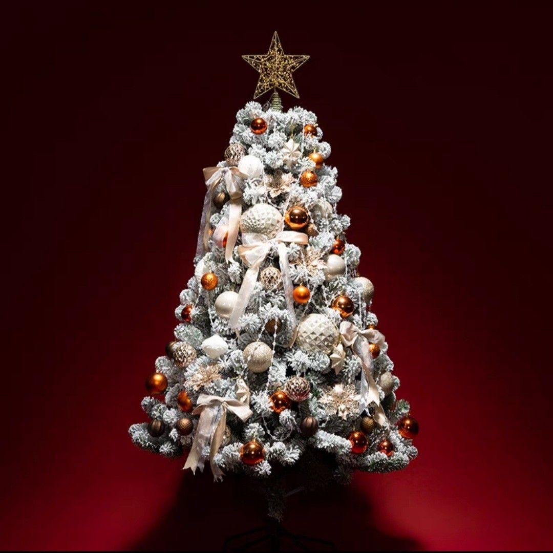 Snowy Christmas Tree with full ornaments 1.8m, Furniture & Home Living