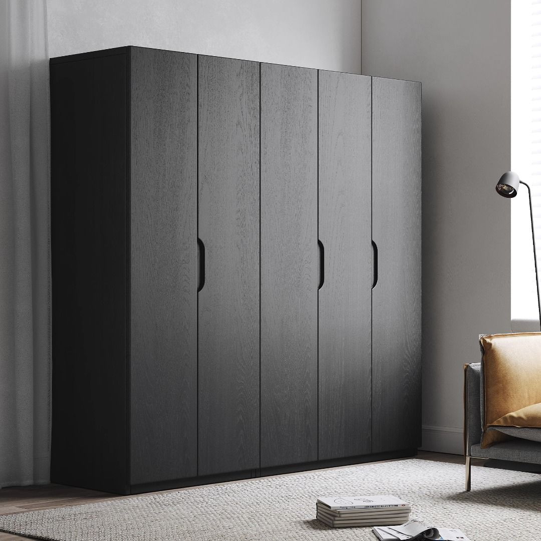 Solid oak wood Nordic retro black wooden wardrobe