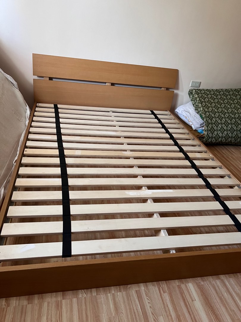 Solid Oak Wood Queen Bed Frame on Carousell