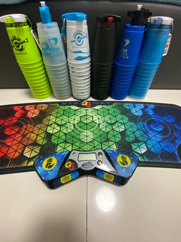 Speed stacking (Category: Interactive Toys) located in Singapore. Submitted by qeewzy (Listing ID 1248795539, Image 1). Description: Selling speed stacking cups and mat Cups:CKI $70,translucent cups $50,William orrell ps2 $40,Ps2 stealth $70,normal ones $30,blue ice $70 Mat:G5 $120 Buy all at $300 All negotiable .