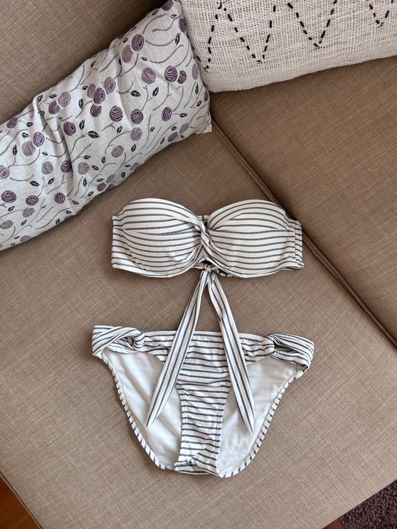 Striped bandeau bikini set Women s Fashion Swimwear Bikinis