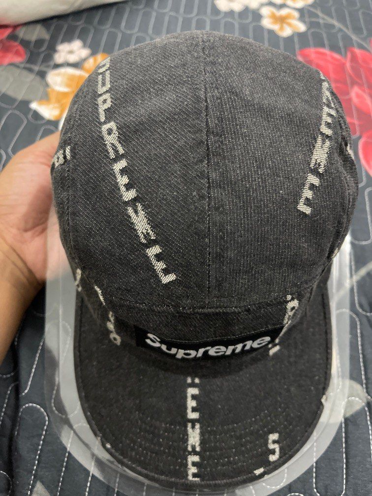 Supreme Logo Stripe Jacquard Denim Camp cap Black