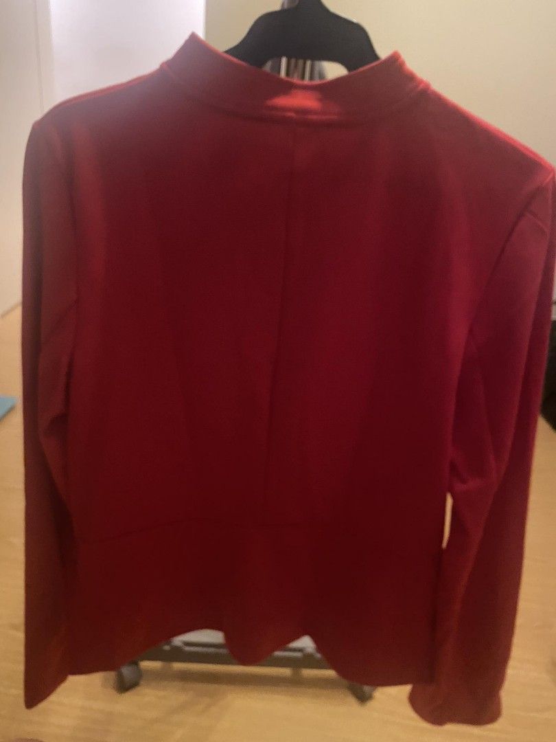 Tommy Hilfiger top (Category: Coats, Jackets and Outerwear) located in Quezon City. Submitted by dveee (Listing ID 1248846484, Image 3). Description: Tommy Hilfiger Brandnew Top Suit Blazer Size 8 Red color Medium built Measurements in the picture pls check soft fabric with Gold accent buttons.