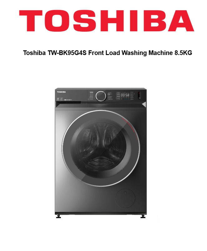 TOSHIBA TWBK95G4S 8.5KG REAL INVERTER FRONT LOAD WASHING MACHINE, TV