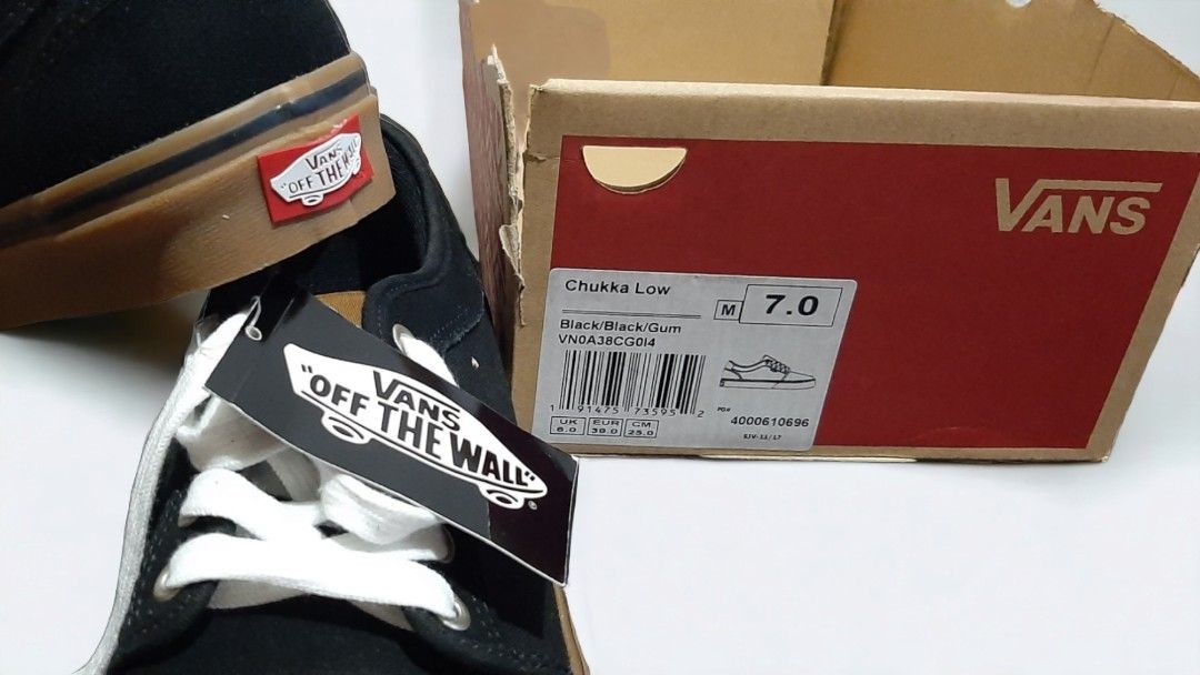 Vans Chukka Low Pro (Category: Sneakers) located in Manila. Submitted by rheinabanana (Listing ID 1248861556, Image 2). Description: Onhand PH & Ready to Ship Shipping/Delivery via Toktok, Lalamove and Grab(same day delivery only) or LBC, Mcfaexpress and Gogoexpress sf c/o buyer Mop: BPI/Gcash Location: Sta Ana Manila ✨Chukka Low✨ Colour: Black/Black/Gum Size: US MEN 7.0 UK 6.0 EUR 39.0 CM 25 -3199php 💯 All items Original from Canada 🇨🇦 ❌ No r