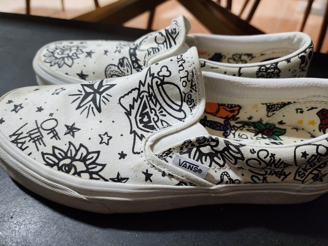 White slip on vans size 6.5 hot sale