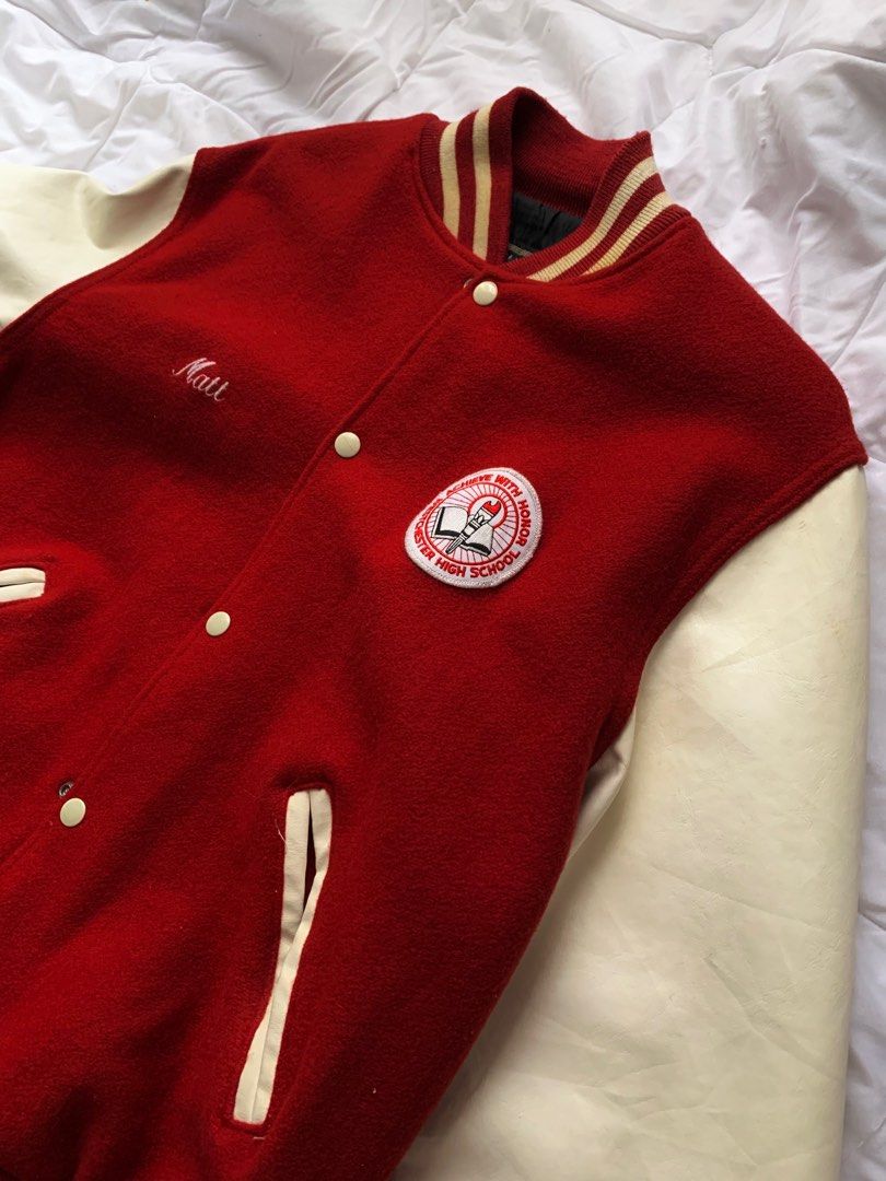 Vintage 80s Holloway Red Collared Chain Stitch Varsity Jacket L main image 1