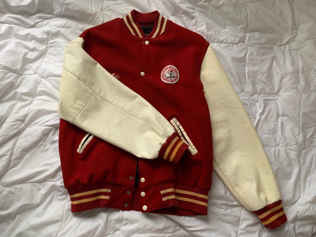 Vintage 80s Holloway Red Collared Chain Stitch Varsity Jacket L main image 0