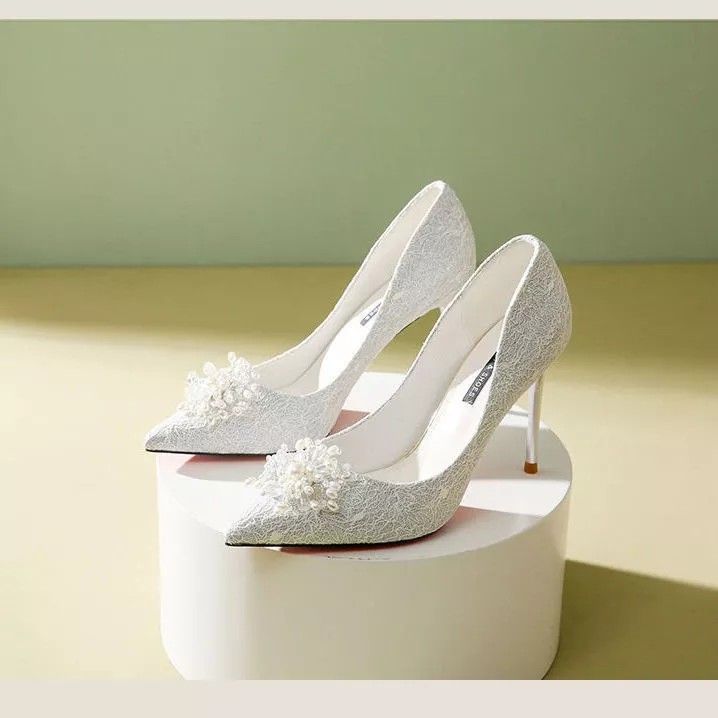 All white shop heels shoes