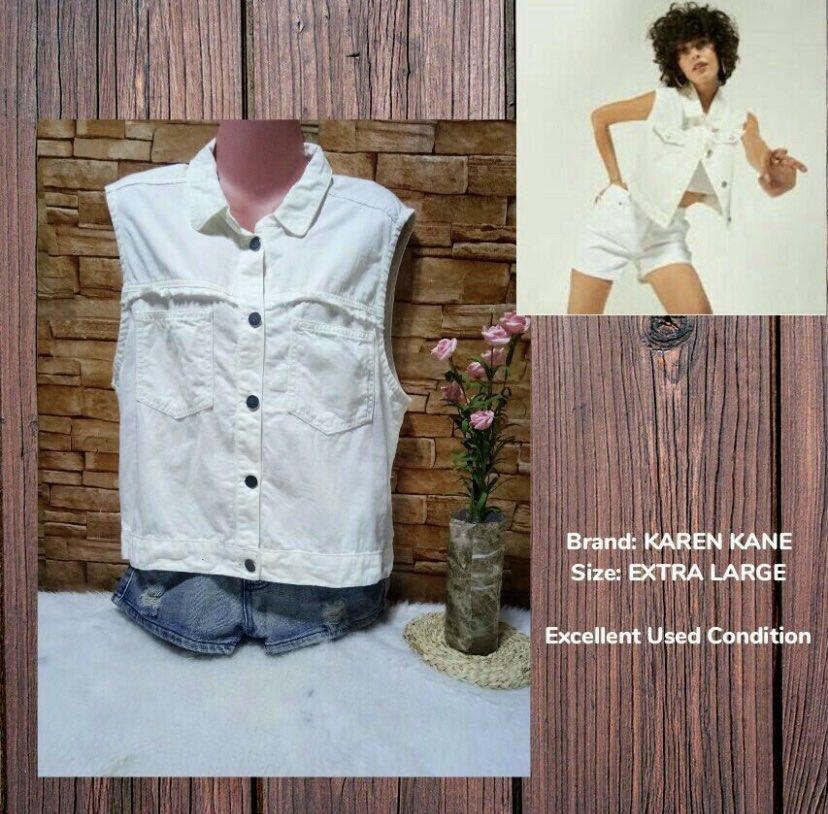 White denim vest (Category: Sleeveless) located in Manila. Submitted by declutteringboop (Listing ID 1248709956, Image 1). Description: pic from seller cloud white dancer color of the year 2026.