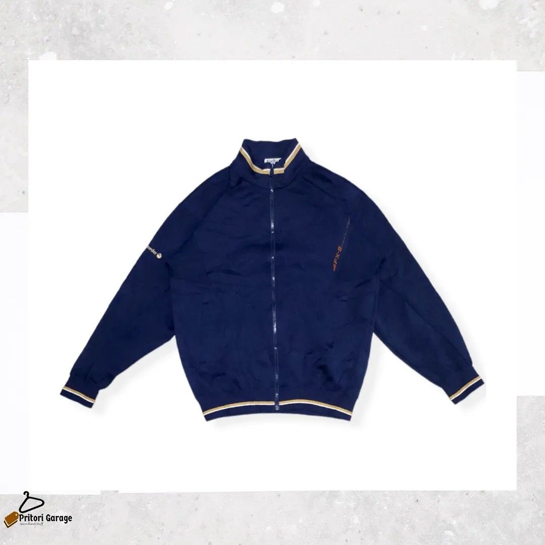 Windbreaker Running Track Jacket Asics Recorder Navy Stripe List White  Cream Color 